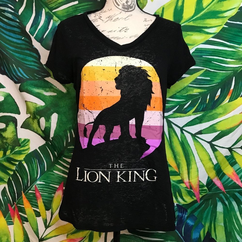 Guc Disney Juniors Large Simba Lion King Colorful Spring Sheer Black Tee - Picture 1 of 5